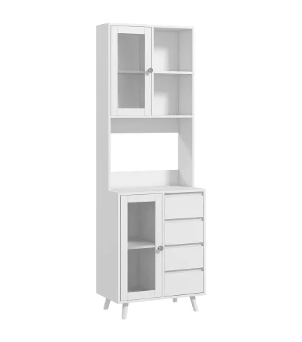 Alacena de Cocina Aparador con 2 Puertas de Vidrio Compartimentos 4 Cajones y Estantes Ajustables 60x35x180 cm Blanco