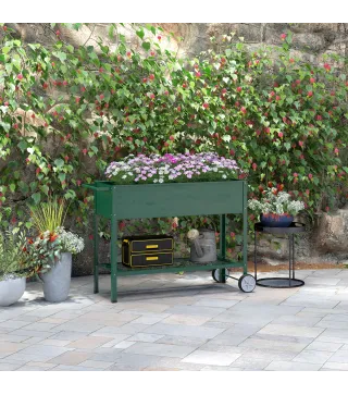 Huerto Urbano Elevado 109x44x80 cm con 2 Ruedas Estante y Asa para Cultivo Plantas Flores Verduras Verde