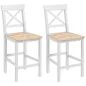 Taburetes Altos de Cocina de Madera Altura Asiento 60,2 cm con Respaldo y Reposapiés 41x46x97,5 cm Natural y Blanco