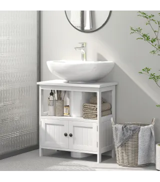 Mueble para Debajo del Lavabo con 2 Puertas y Estante Abierto Mueble para Lavabo con Pie 60x30x60 cm Blanco