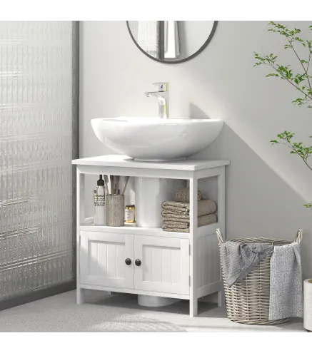 Mueble para Debajo del Lavabo con 2 Puertas y Estante Abierto Mueble para Lavabo con Pie 60x30x60 cm Blanco