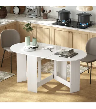 Mesa de Cocina Plegable con Alas Abatibles Mesa Multifuncional de Estilo Moderno de Forma Ovalada 163x80x75 cm Blanco