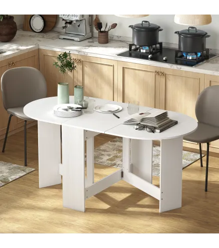 Mesa de Cocina Plegable con Alas Abatibles Mesa Multifuncional de Estilo Moderno de Forma Ovalada 163x80x75 cm Blanco