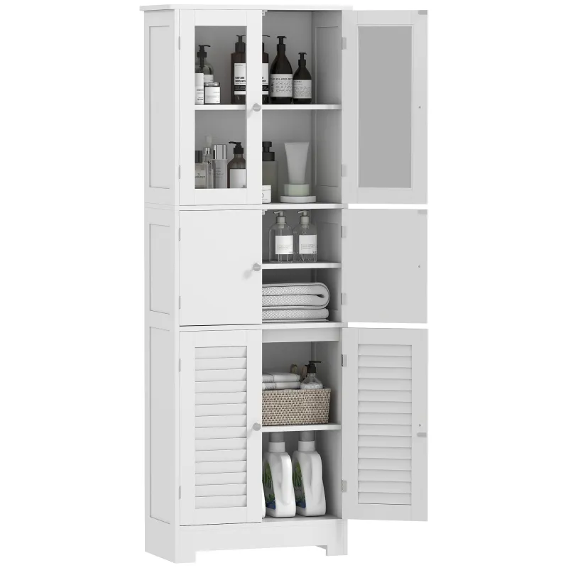 Mueble Auxiliar de Baño con 6 Puertas Estantes Ajustables Antivuelco Armario de Baño Moderno 60x30x170,5 cm Blanco