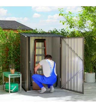 Caseta de Jardín Metálica 0,92 m² 100x103x160 cm con 1 Puerta y Cerradura para Almacenamiento de Herramientas Marrón