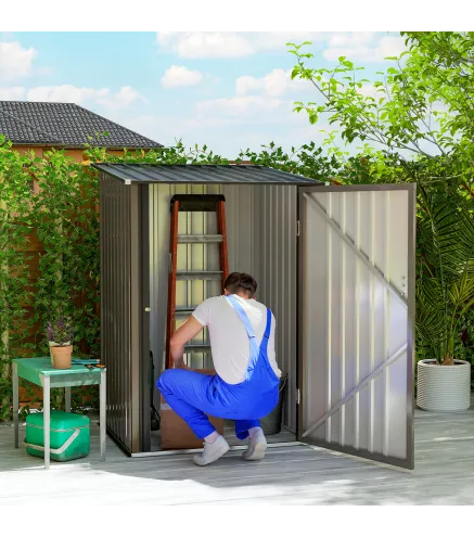 Caseta de Jardín Metálica 0,92 m² 100x103x160 cm con 1 Puerta y Cerradura para Almacenamiento de Herramientas Marrón