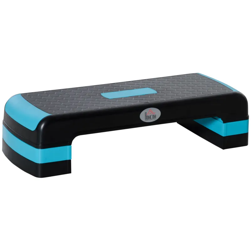 Plataforma Step para Deporte y Gimnasia con Altura Regulable en 10/15/20 cm Carga 150 kg 78x28x20 cm Azul y Negro