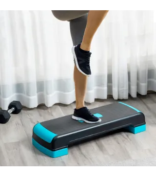 Plataforma Step para Deporte y Gimnasia con Altura Regulable en 10/15/20 cm Carga 150 kg 78x28x20 cm Azul y Negro