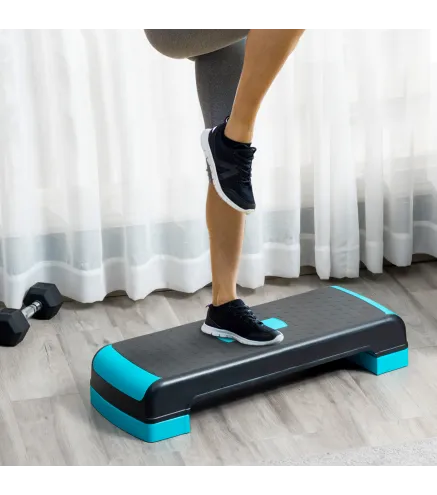 Plataforma Step para Deporte y Gimnasia con Altura Regulable en 10/15/20 cm Carga 150 kg 78x28x20 cm Azul y Negro