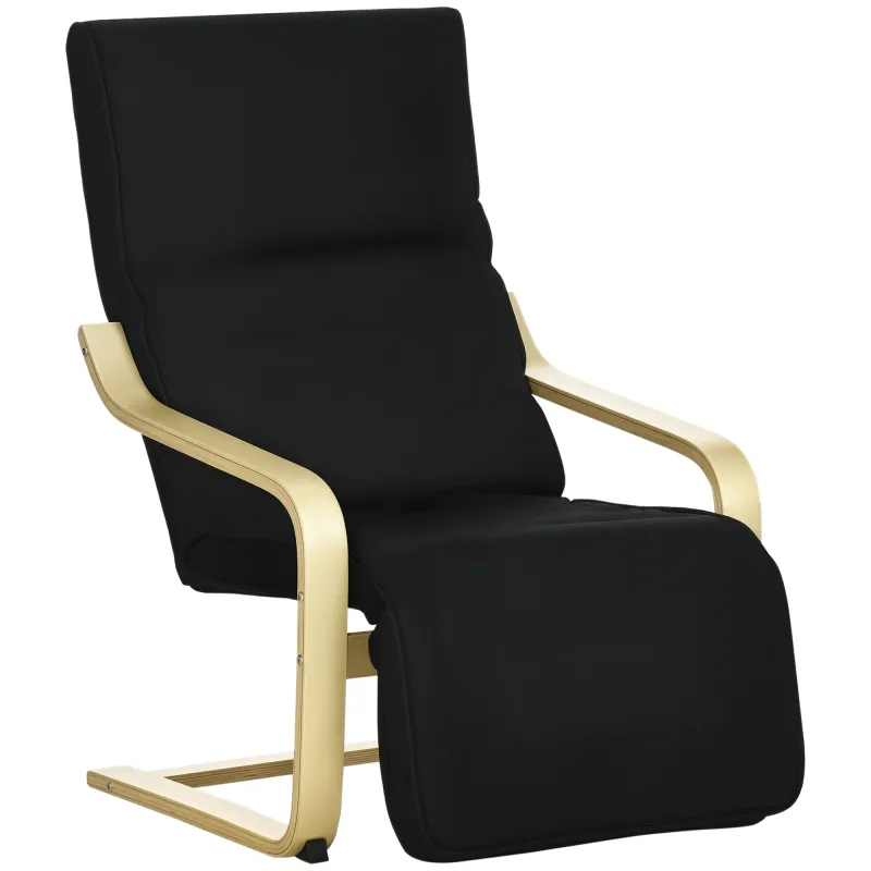 Sillón de Salón con Reposapiés Ajustable Butaca Tapizado en Tela para Oficina Dormitorio 66,5x94x100cm Negro