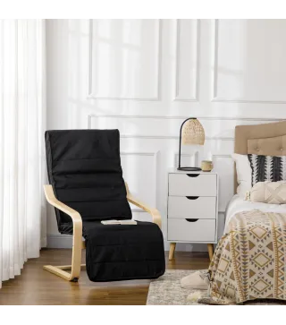 Sillón de Salón con Reposapiés Ajustable Butaca Tapizado en Tela para Oficina Dormitorio 66,5x94x100cm Negro