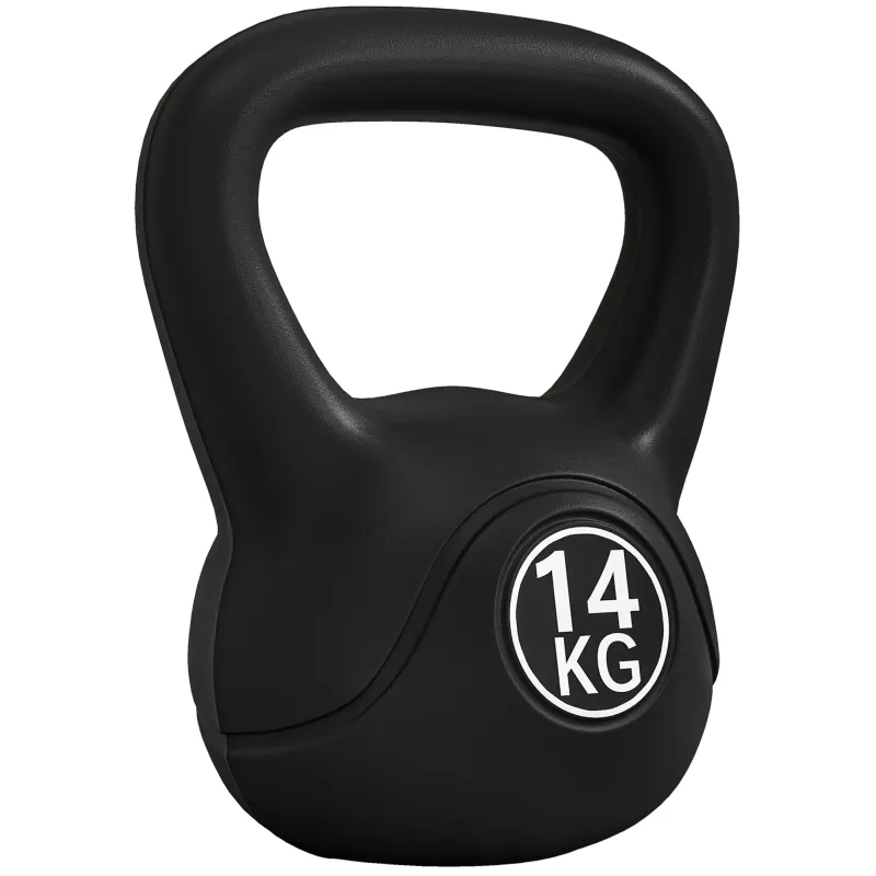 Pesa Rusa de 14 kg Kettlebell Relleno de Arena con Mango Ancho Antideslizante para Entrenamiento 26x18x32 cm Negro