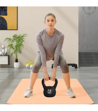 Pesa Rusa de 14 kg Kettlebell Relleno de Arena con Mango Ancho Antideslizante para Entrenamiento 26x18x32 cm Negro