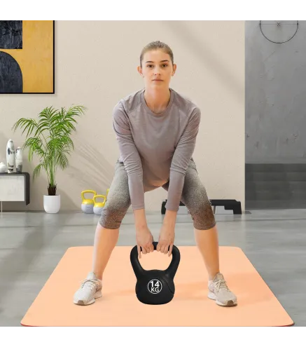 Pesa Rusa de 14 kg Kettlebell Relleno de Arena con Mango Ancho Antideslizante para Entrenamiento 26x18x32 cm Negro