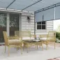 Juego de 4 Piezas Muebles de Terraza con 1 Sofá de 2 Plazas 2 Sillones y 1 Mesa de Centro con Encimera de Cristal Beige