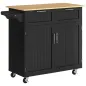 Mueble Auxiliar de Cocina con Ruedas 2 Cajones 2 Puertas Estante Ajustable y Toallero 104x46x91 cm Negro