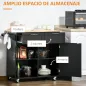 Mueble Auxiliar de Cocina con Ruedas 2 Cajones 2 Puertas Estante Ajustable y Toallero 104x46x91 cm Negro