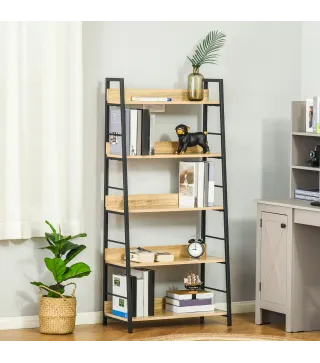 Estantería Librería de 5 Niveles Estantería de Salón Estantería para Libros con Marco de Metal 70x35x149,5 cm Natural