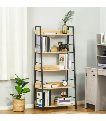 Estantería Librería de 5 Niveles Estantería de Salón Estantería para Libros con Marco de Metal 70x35x149,5 cm Natural