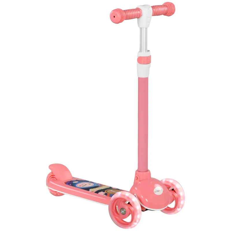 Patinete Infantil Patinete con 3 Ruedas Luces LED Altura Ajustable Carga 25 kg 52x29x63-76 cm Rosa