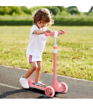 Patinete Infantil Patinete con 3 Ruedas Luces LED Altura Ajustable Carga 25 kg 52x29x63-76 cm Rosa