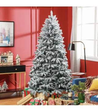 Árbol de Navidad Artificial Nevado 210 cm con 1021 Ramas y Soporte de Metal Árbol Navideño Nevado para Interior Verde