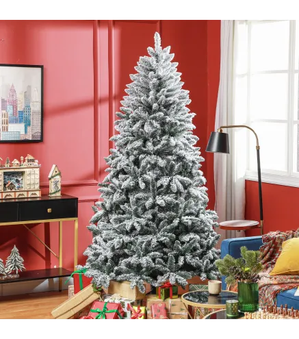 Árbol de Navidad Artificial Nevado 210 cm con 1021 Ramas y Soporte de Metal Árbol Navideño Nevado para Interior Verde