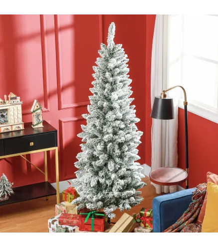 Árbol de Navidad Artificial Nevado 183 cm con 479 Ramas y Soporte de Metal Árbol de Navideño para Salón Interior Verde