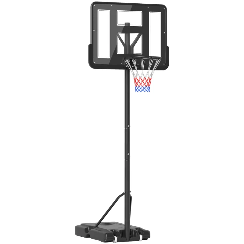 Canasta de Baloncesto con Altura Ajustable 220-365 cm Aro de Baloncesto con Soporte Ruedas Base Rellenable Negro