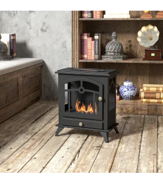 Estufa de Bioetanol de Pie con Tanque de 0,9 L Apagallamas de Acero Inoxidable Tiempo de Combustión 3H 45x28x54 cm Negro