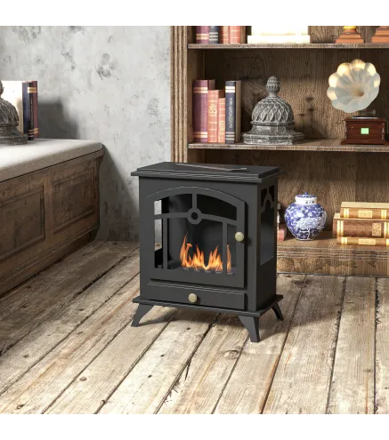 Estufa de Bioetanol de Pie con Tanque de 0,9 L Apagallamas de Acero Inoxidable Tiempo de Combustión 3H 45x28x54 cm Negro