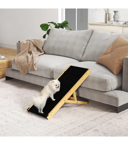 Rampa para Mascotas de Madera con Altura Ajustable en 4 Niveles para Perros Pequeños y Medianos 83,5x35x47,5 cm Natural