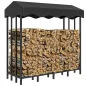 Leñero con Cubierta Soporte para Leña para Exterior con Estructura Reforzada Impermeable 143x70x145 cm Negro