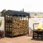 Leñero con Cubierta Soporte para Leña para Exterior con Estructura Reforzada Impermeable 143x70x145 cm Negro