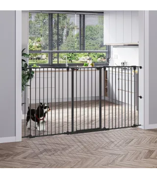 Valla para Mascotas de Acero Plegable con 3 Paneles Doble Cerradura y Función de Bloqueo Auxiliar 206x90 cm Negro