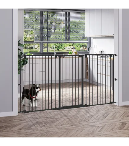 Valla para Mascotas de Acero Plegable con 3 Paneles Doble Cerradura y Función de Bloqueo Auxiliar 206x90 cm Negro