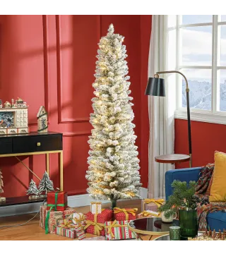 Árbol de Navidad Artificial Nevado 180 cm con 150 Luces LED 329 Ramas y Patas de Metal para Salón Verde y Blanco