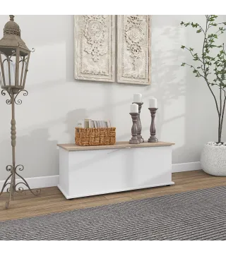 Arcón de Almacenamiento con Tapa Carga Máx. 120 kg para Dormitorio Salón 100x40x40 cm Natural y Blanco