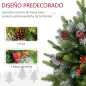 Árbol de Navidad Sobremesa 60 cm con 20 Luces LED 141 Ramas 5 Piñas 5 Racimos de Bayas Rojas y Soporte de Metal Verde