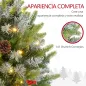 Árbol de Navidad Sobremesa 60 cm con 20 Luces LED 141 Ramas 5 Piñas 5 Racimos de Bayas Rojas y Soporte de Metal Verde