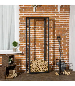Soporte para Leña de Metal Estante de Leña Leñero de Exterior para Interior y Exterior Carga 100 kg 60x25x150 cm Negro