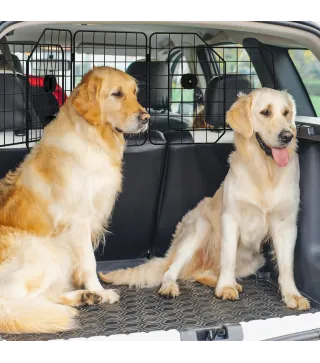 Barrera Protectora de Coche para Perros con Anchura Ajustable Rejilla para Perros de Coche Plegable 93-150x42 cm Negro