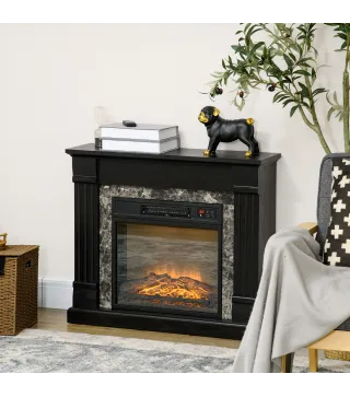 Chimenea Eléctrica 1800W Chimenea Decorativa con Efecto de Llama Mando a Distancia Temporizador 80x21,6x67,8cm Negro