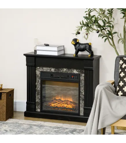 Chimenea Eléctrica 1800W Chimenea Decorativa con Efecto de Llama Mando a Distancia Temporizador 80x21,6x67,8cm Negro