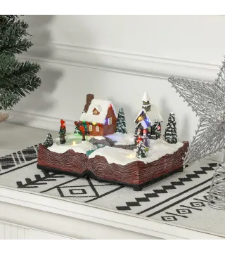 Pueblo Navideño Escena Navideña con Luces y Música Patinadores Giratorios Decoración de Navidad 23x18x15 cm Multicolor