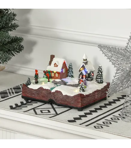 Pueblo Navideño Escena Navideña con Luces y Música Patinadores Giratorios Decoración de Navidad 23x18x15 cm Multicolor