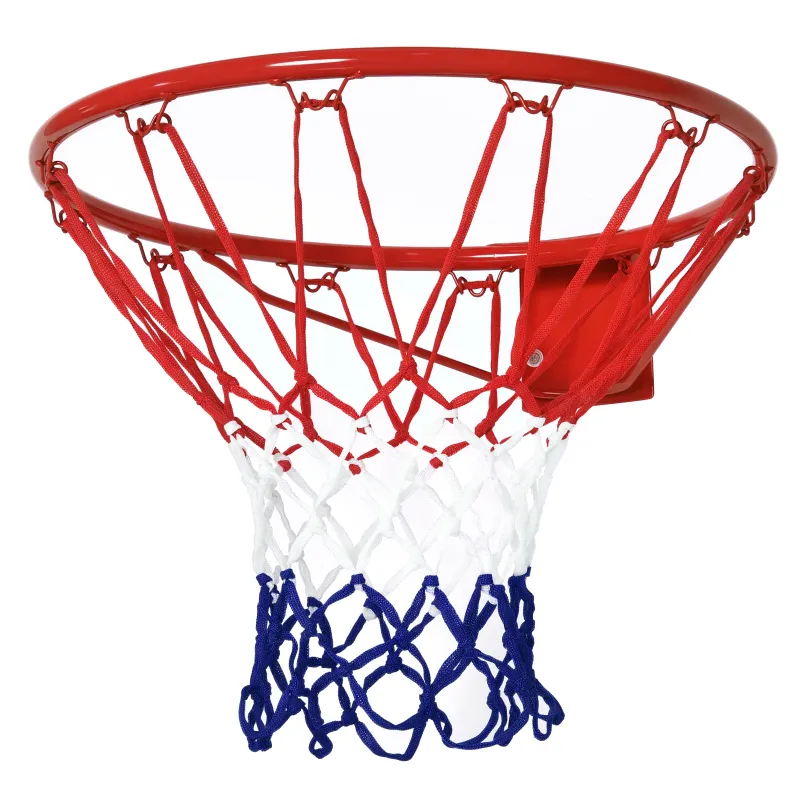 Canasta de Baloncesto de Pared Ø46 cm Aro de Baloncesto con Red de Baloncesto Marco Metálico y 12 Ganchos Rojo
