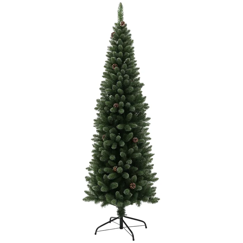 Árbol de Navidad Artificial 180 cm con 618 Ramas 30 Piñas y Soporte de Metal Árbol Navideño para Salón Interior Verde