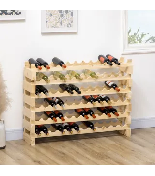 Botellero de Madera de 6 Niveles 72 Botellas Botellero Vertical Carga 100 kg para Cocina Bar 114x28x85 cm Madera Natural