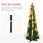 Árbol de Navidad Plegable con Luces LED en Blanco Cálido y Adornos Pre-instalados para Interior Ø50x150 cm Verde